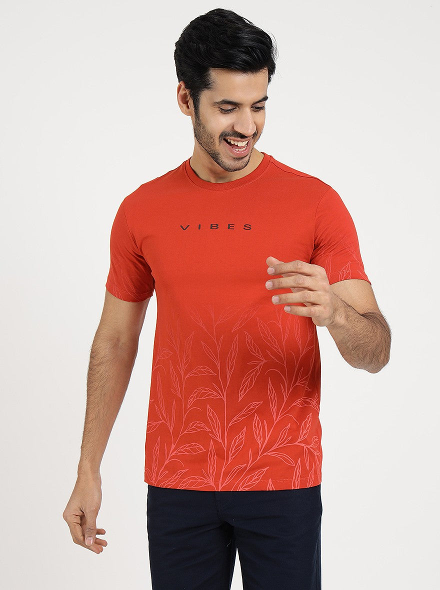 Red Printed Slim Fit T-Shirt | pehervi