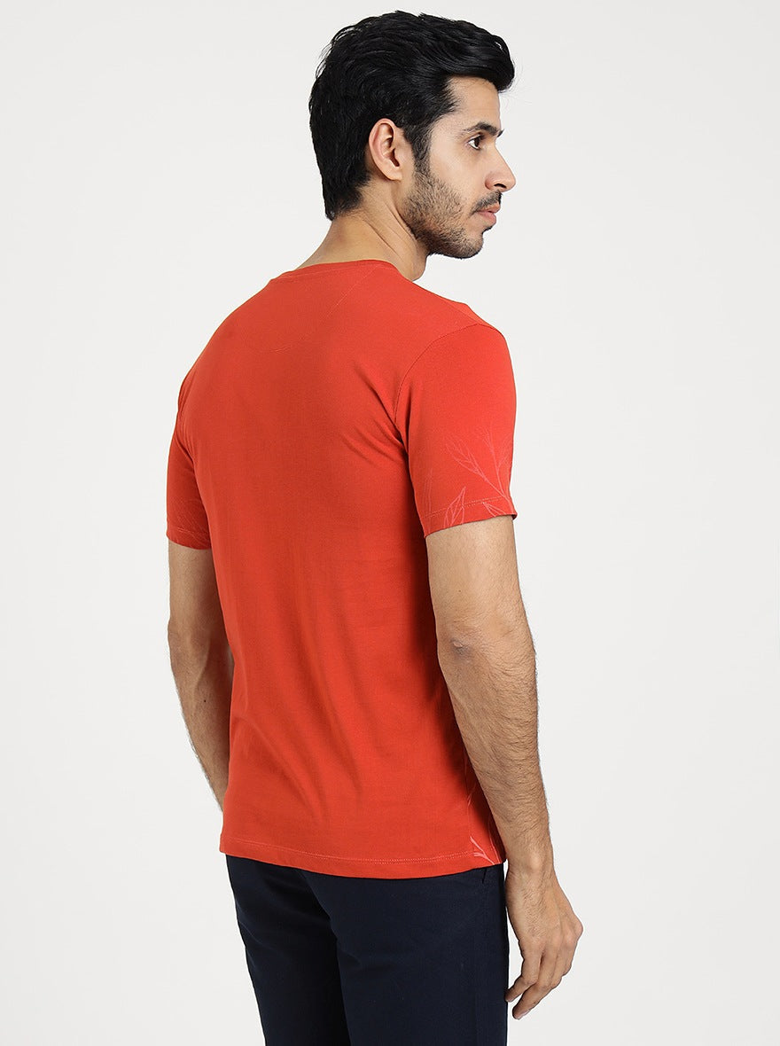 Red Printed Slim Fit T-Shirt | pehervi