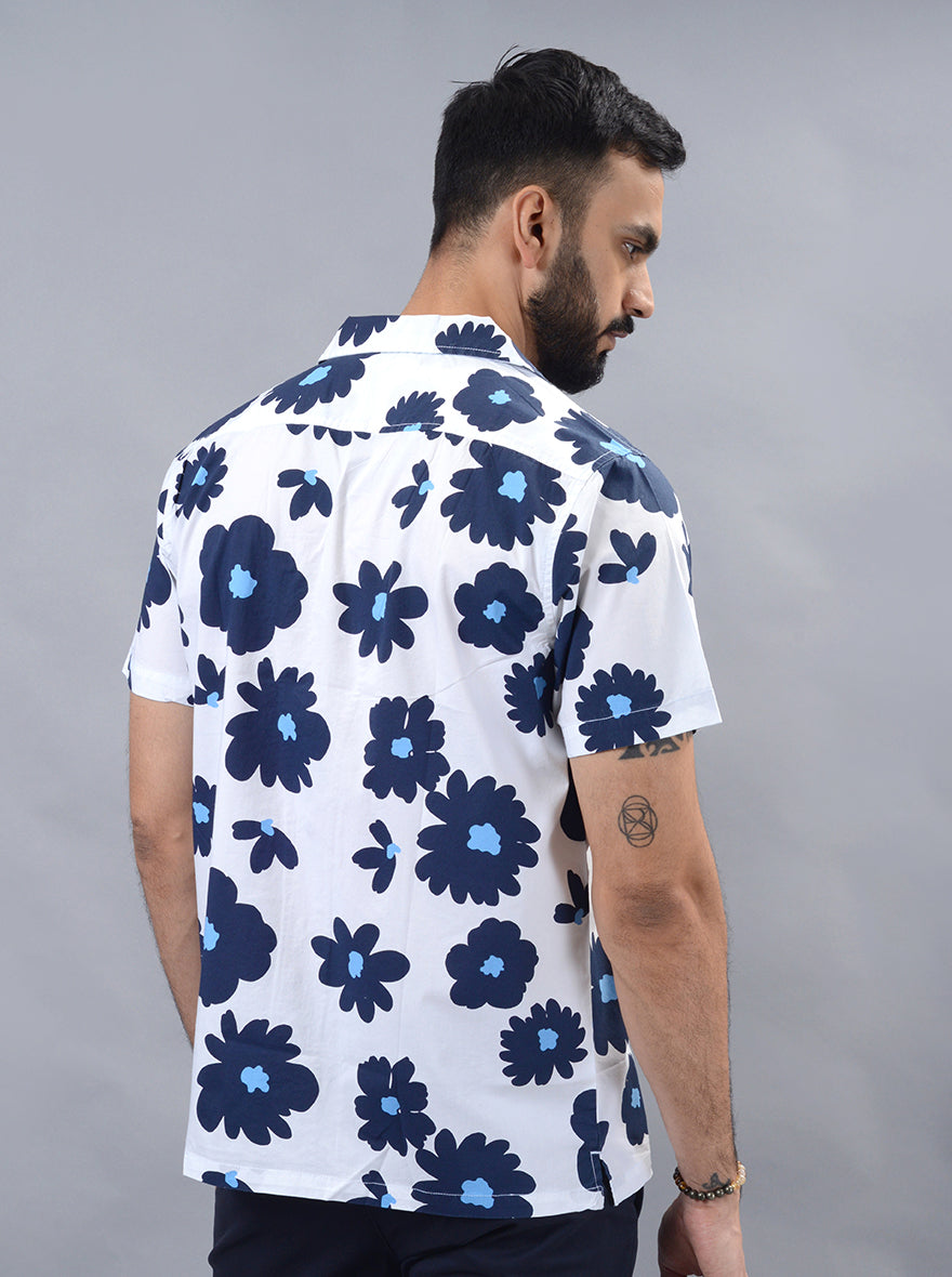 White Printed Slim Fit Casual Shirt | pehervi