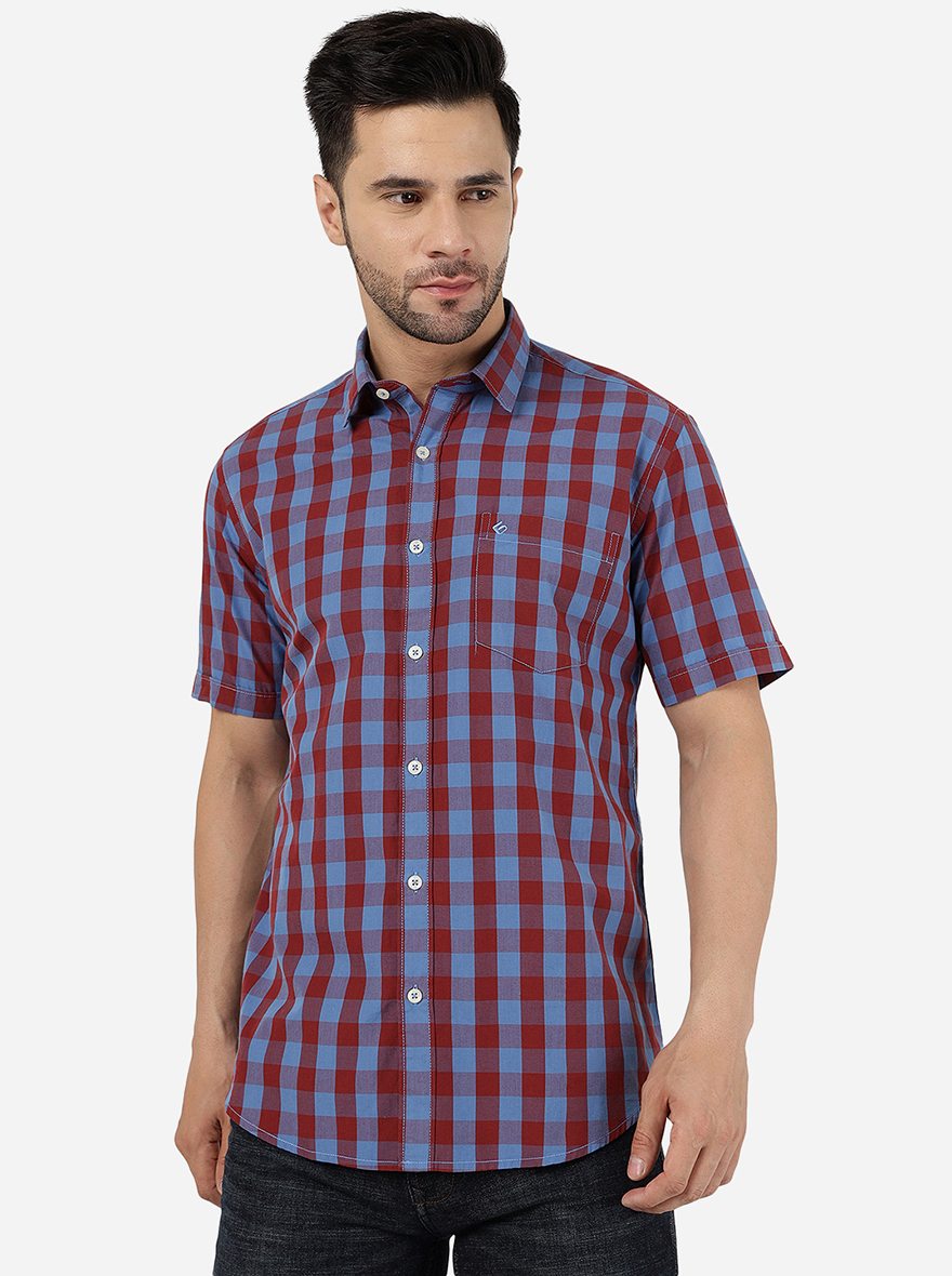Bonnie Blue Checked Smart Fit Semi Casual Shirt | Pehervi