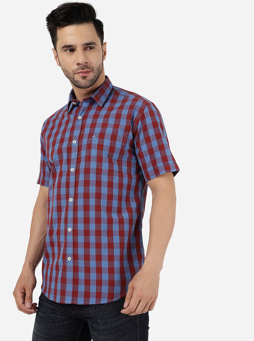 Bonnie Blue Checked Smart Fit Semi Casual Shirt | Pehervi