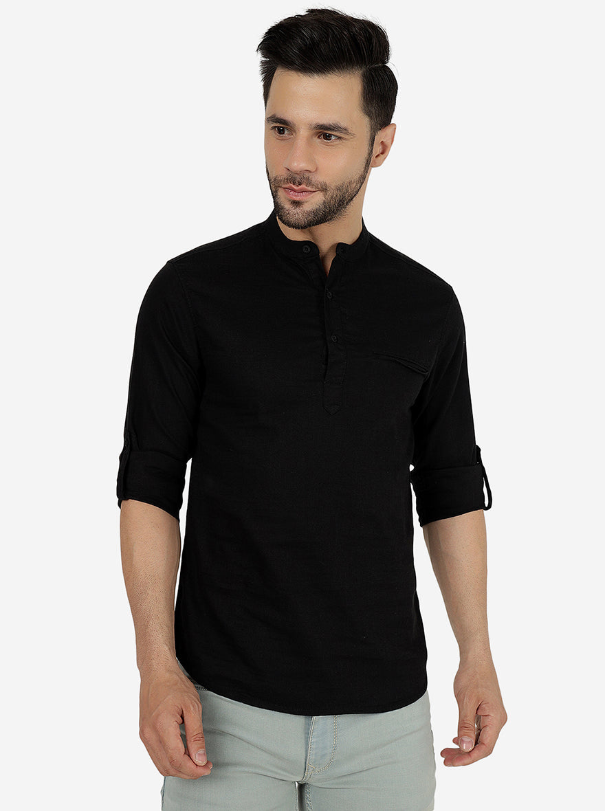 Black Solid Slim Fit Semi Casual Shirt | Pehervi