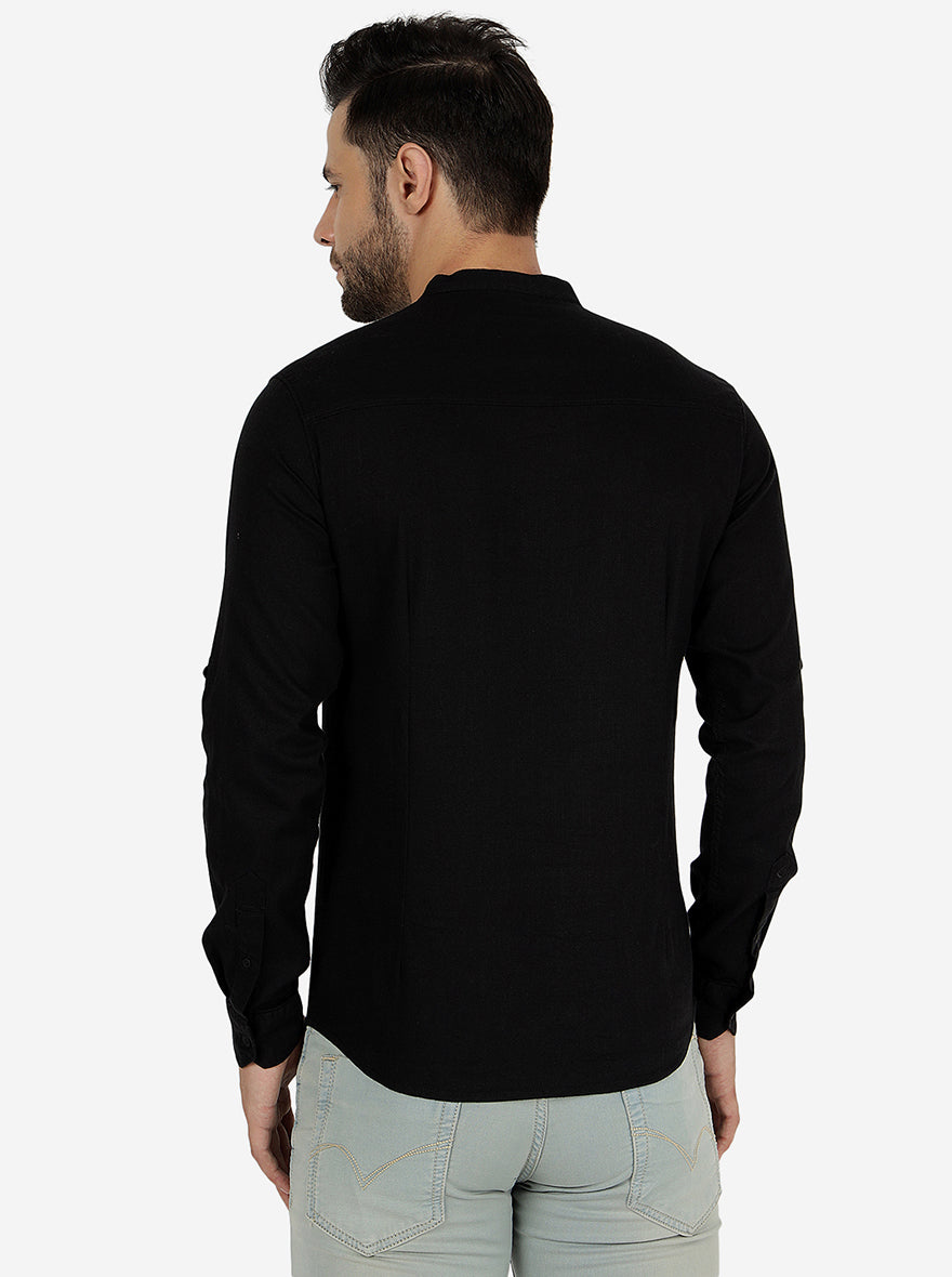 Black Solid Slim Fit Semi Casual Shirt | Pehervi