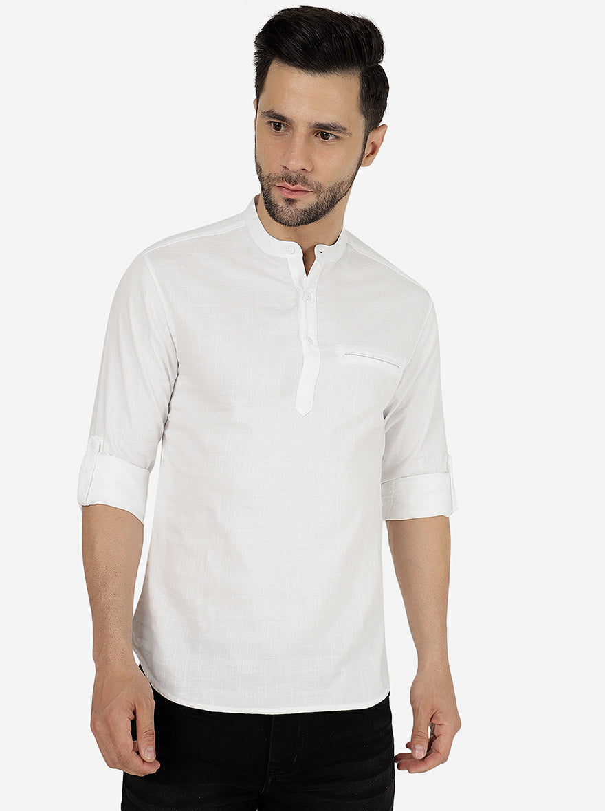 White Solid Slim Fit Semi Casual Shirt | Pehervi