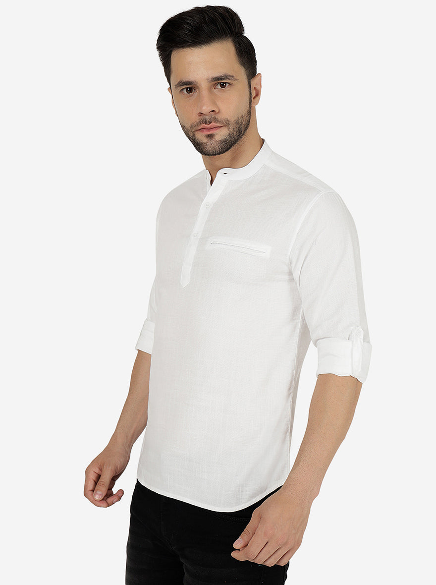 White Solid Slim Fit Semi Casual Shirt | Pehervi