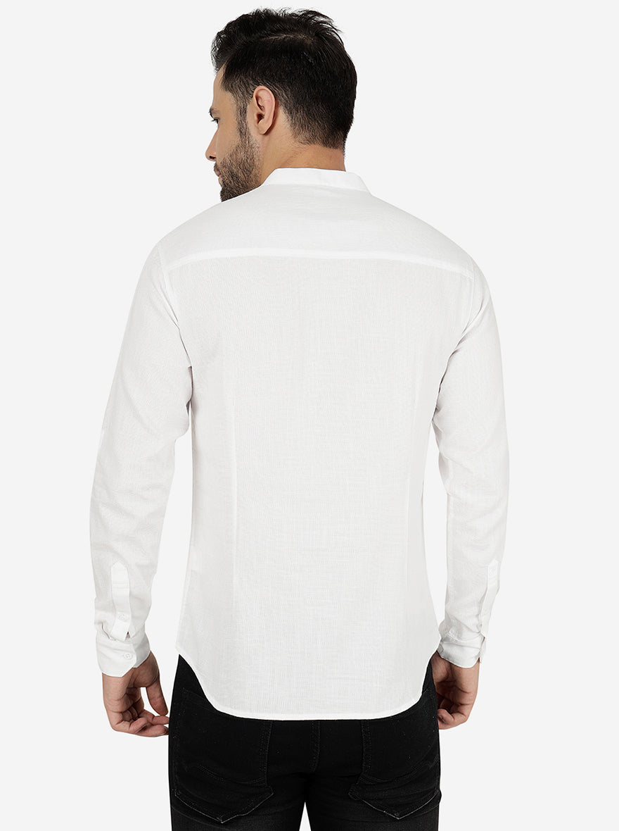 White Solid Slim Fit Semi Casual Shirt | Pehervi