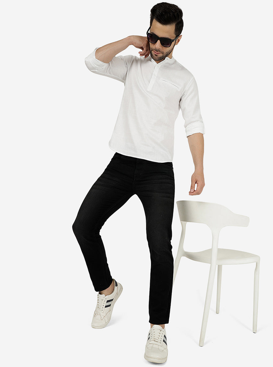 White Solid Slim Fit Semi Casual Shirt | Pehervi
