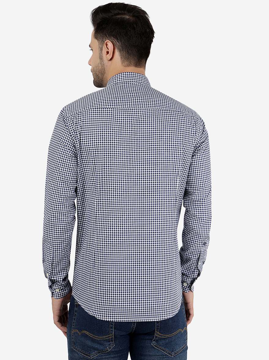 Navy Blue Checked Smart Fit Semi Casual Shirt | Pehervi