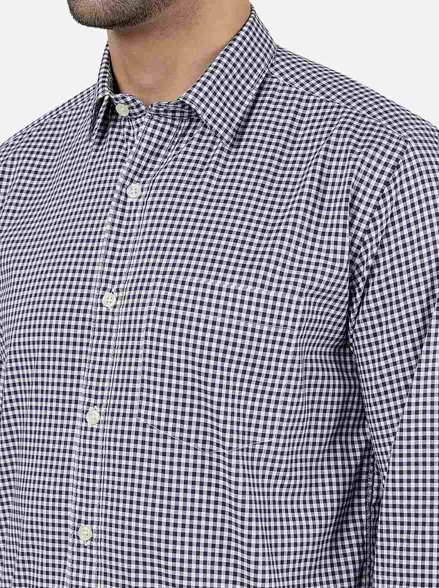 Navy Blue Checked Smart Fit Semi Casual Shirt | Pehervi