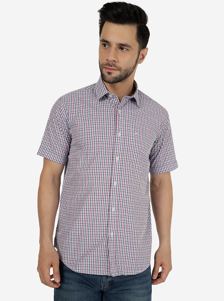 Red & Grey Checked Smart Fit Semi Casual Shirt | Pehervi