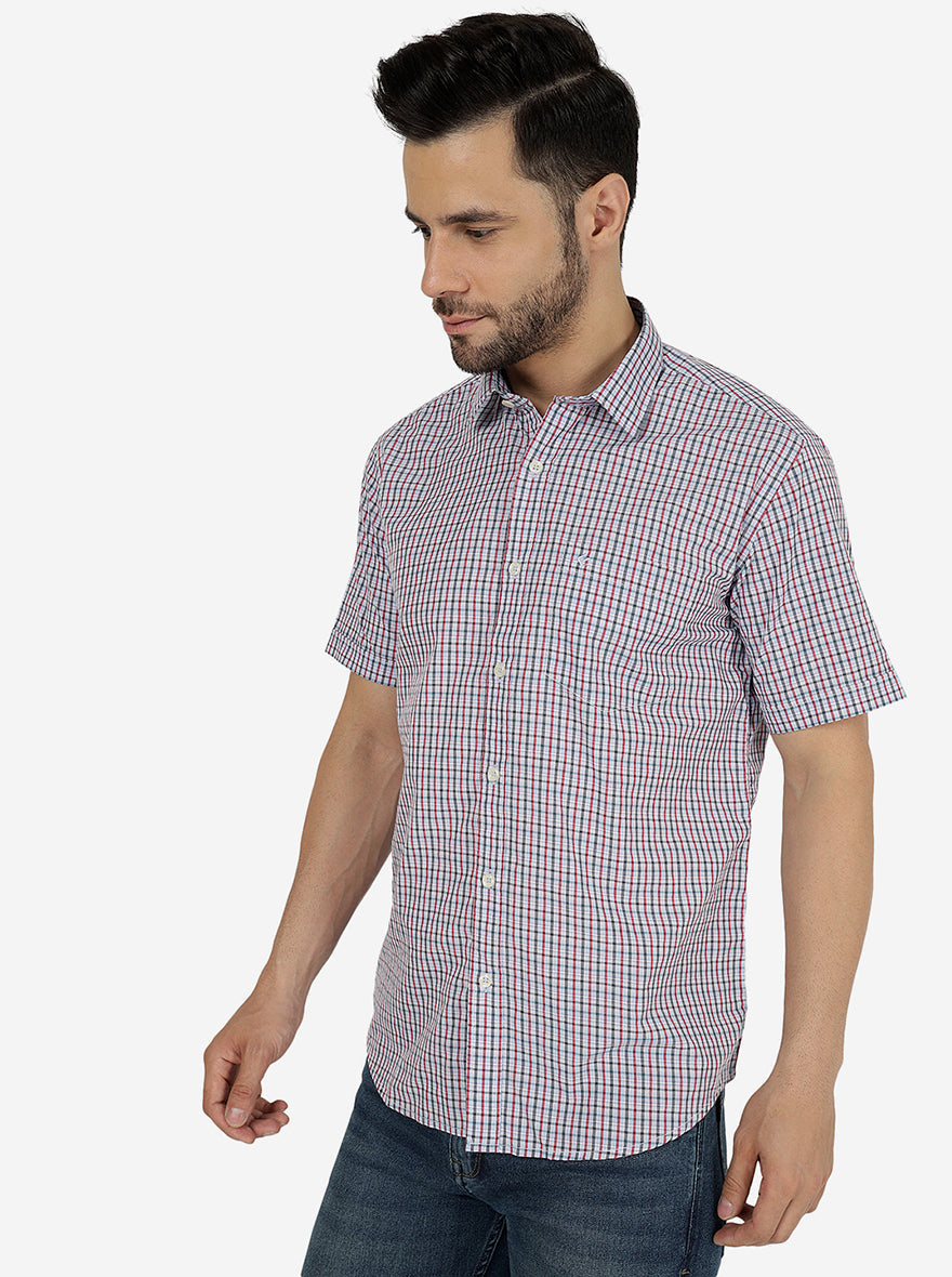 Red & Grey Checked Smart Fit Semi Casual Shirt | Pehervi