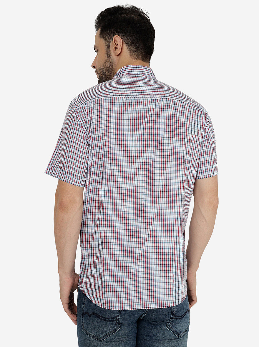 Red & Grey Checked Smart Fit Semi Casual Shirt | Pehervi