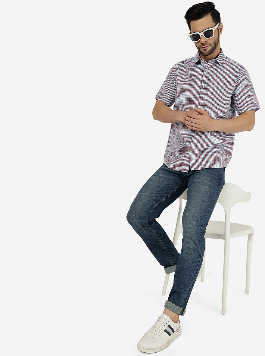 Red & Grey Checked Smart Fit Semi Casual Shirt | Pehervi