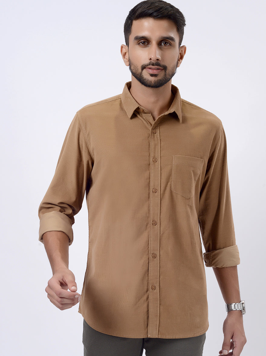 Khaki Solid Slim Fit Casual Shirt | pehervi
