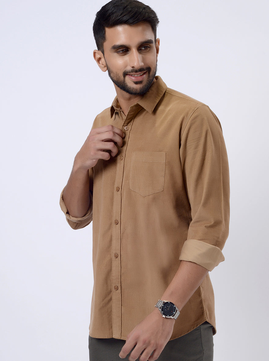 Khaki Solid Slim Fit Casual Shirt | pehervi