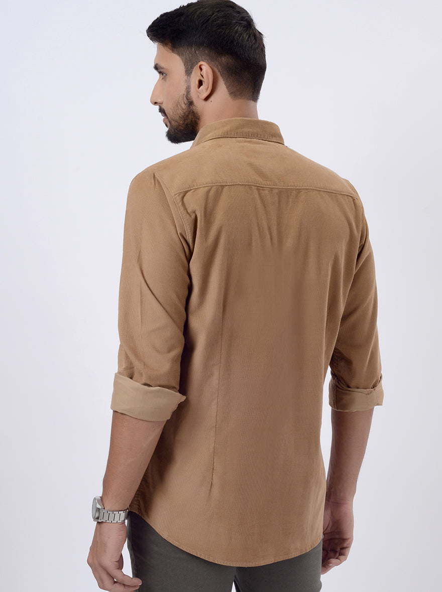Khaki Solid Slim Fit Casual Shirt | pehervi