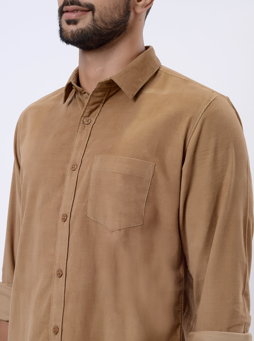 Khaki Solid Slim Fit Casual Shirt | pehervi