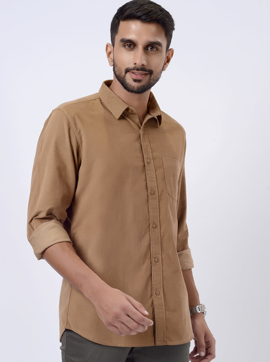 Khaki Solid Slim Fit Casual Shirt | pehervi