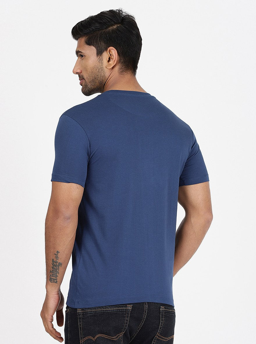 Blue Printed Slim Fit T-Shirt | pehervi