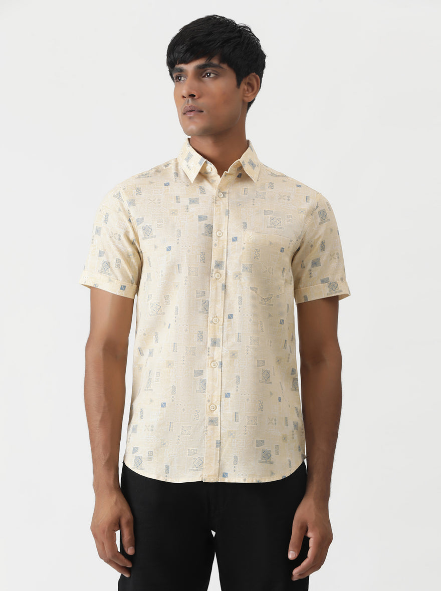 Yellow Printed Slim Fit Casual Shirt | pehervi
