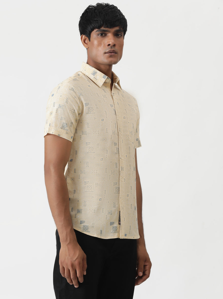 Yellow Printed Slim Fit Casual Shirt | pehervi