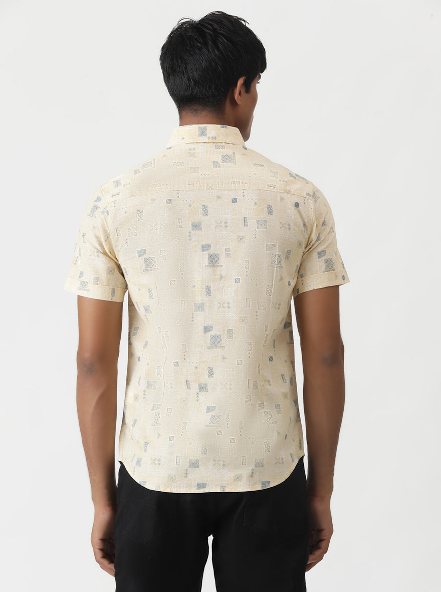 Yellow Printed Slim Fit Casual Shirt | pehervi