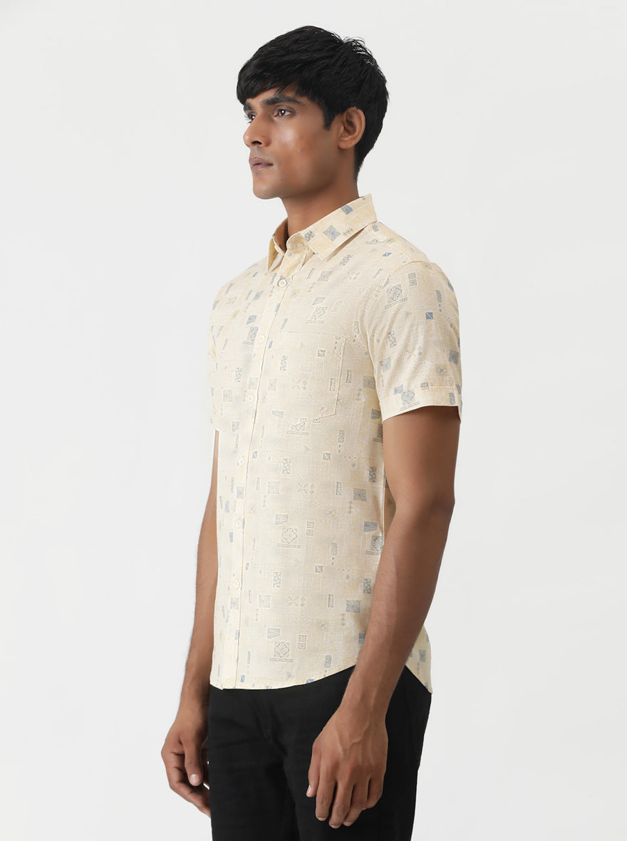 Yellow Printed Slim Fit Casual Shirt | pehervi