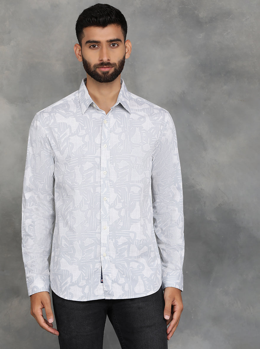 Light Grey Printed Slim Fit Casual Shirt | pehervi