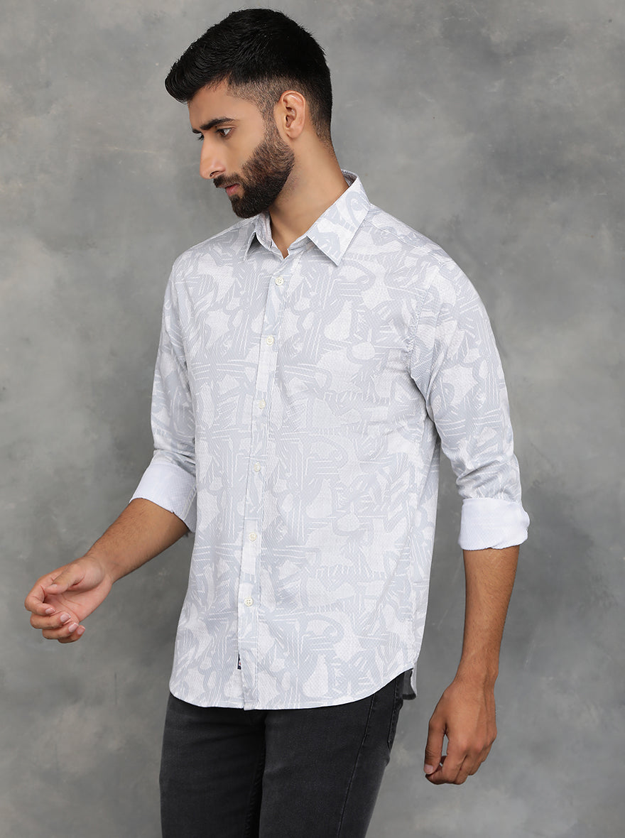 Light Grey Printed Slim Fit Casual Shirt | pehervi