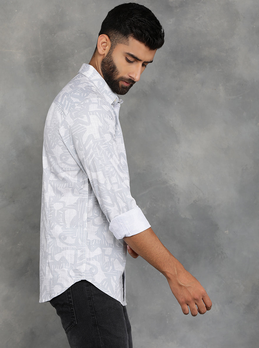 Light Grey Printed Slim Fit Casual Shirt | pehervi