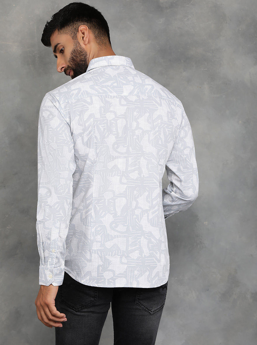 Light Grey Printed Slim Fit Casual Shirt | pehervi