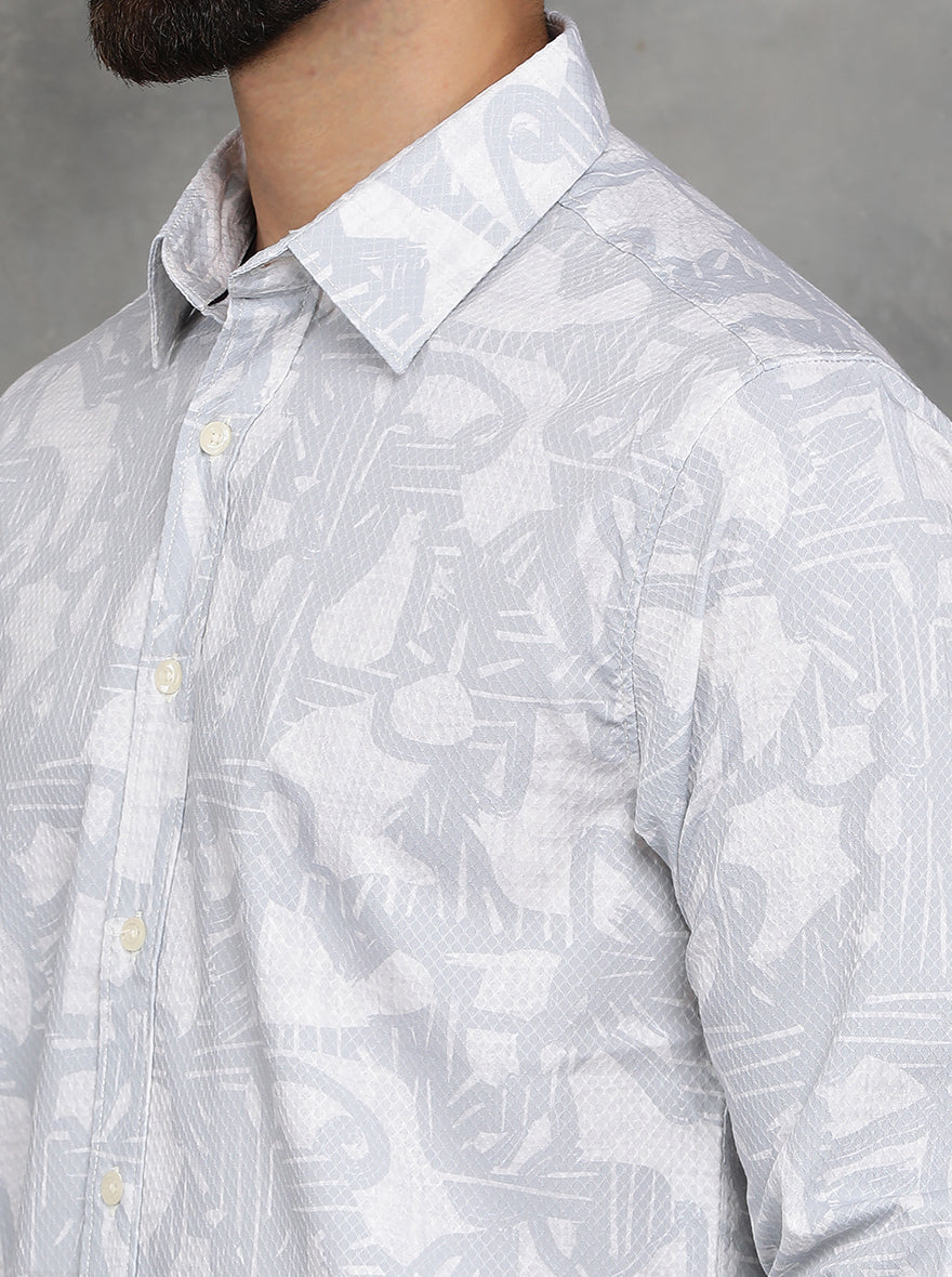 Light Grey Printed Slim Fit Casual Shirt | pehervi