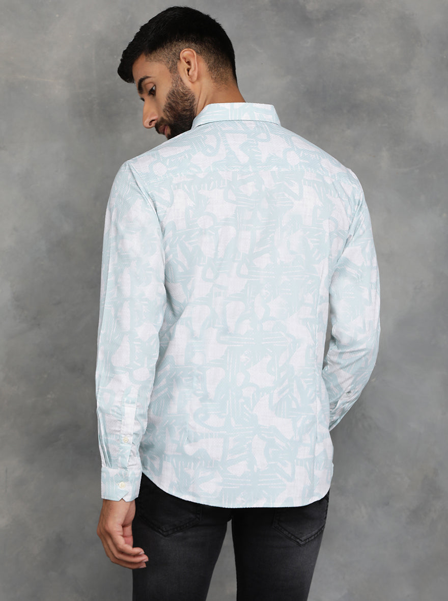 Light Green Printed Slim Fit Casual Shirt | pehervi