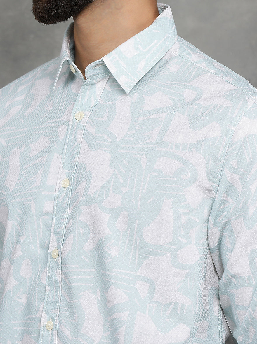 Light Green Printed Slim Fit Casual Shirt | pehervi
