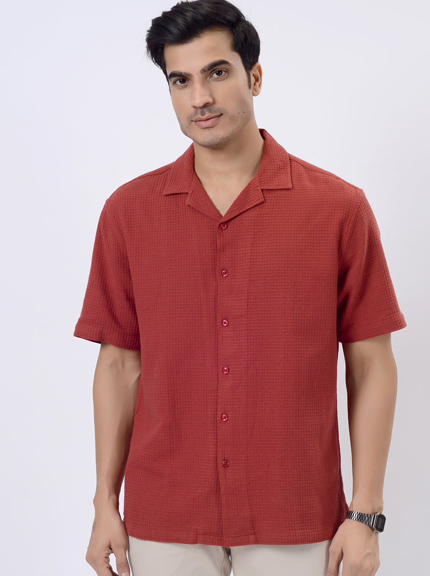 Rust Solid Slim Fit Casual Shirt | pehervi