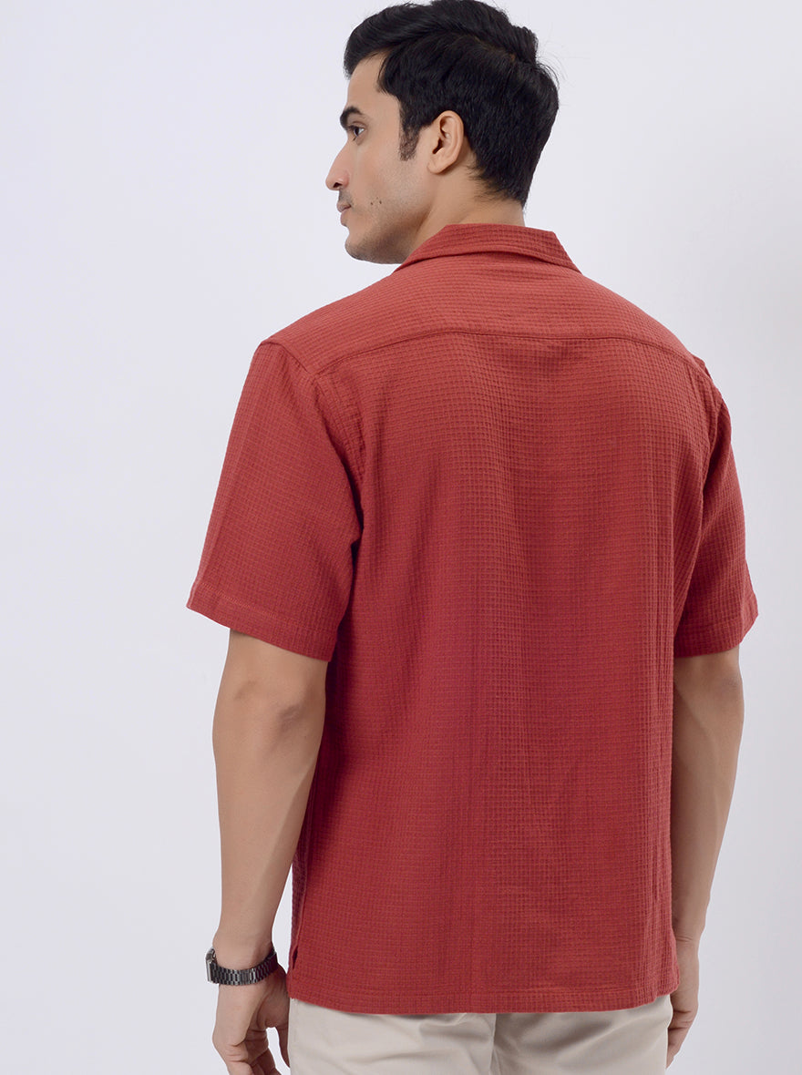 Rust Solid Slim Fit Casual Shirt | pehervi