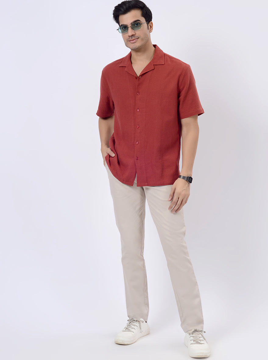 Rust Solid Slim Fit Casual Shirt | pehervi
