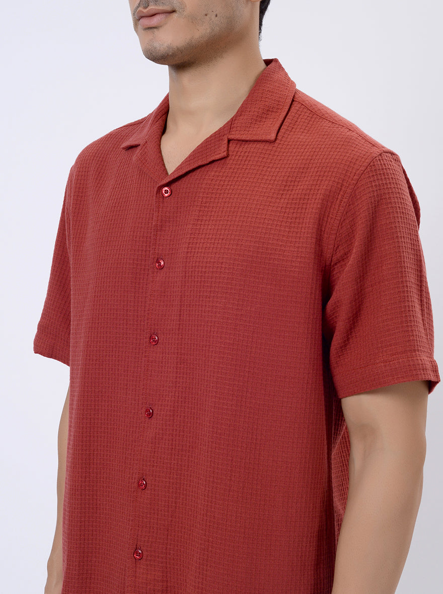 Rust Solid Slim Fit Casual Shirt | pehervi