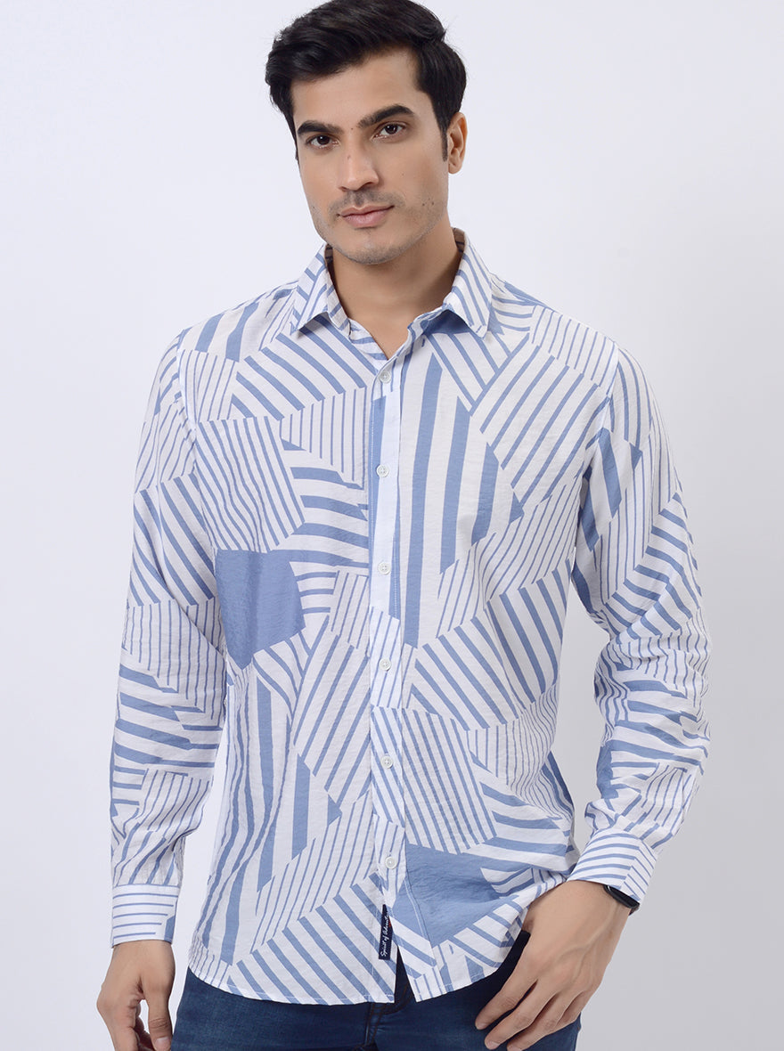 Light Blue Printed Slim Fit Casual Shirt | pehervi