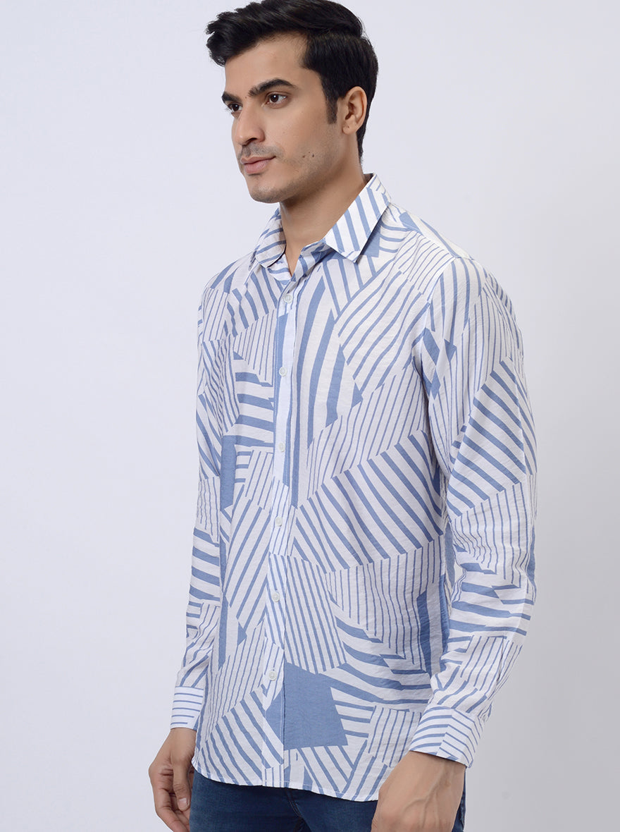 Light Blue Printed Slim Fit Casual Shirt | pehervi