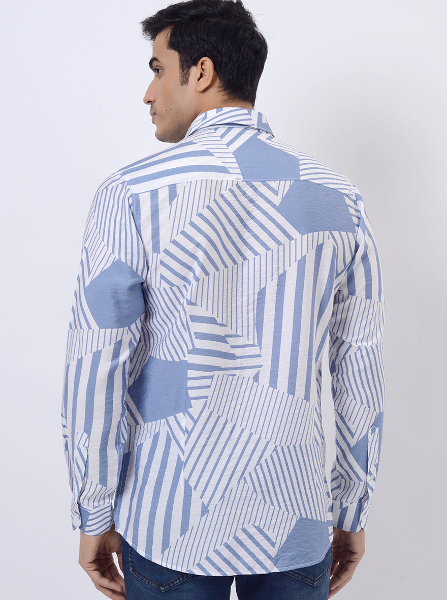 Light Blue Printed Slim Fit Casual Shirt | pehervi