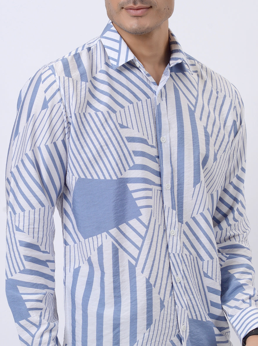 Light Blue Printed Slim Fit Casual Shirt | pehervi