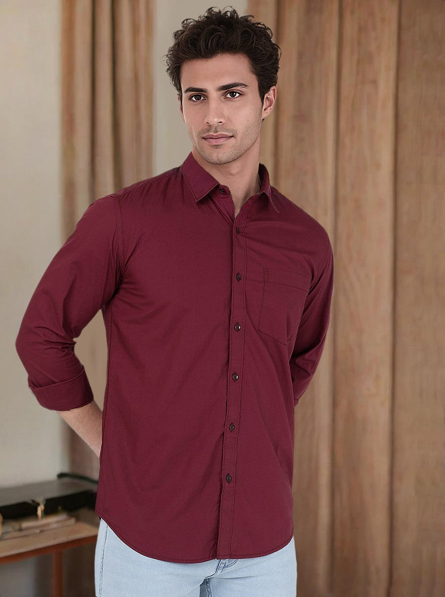 Maroon Solid Smart Fit Semi Casual Shirt | Pehervi