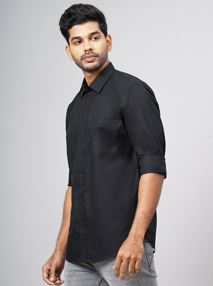 Black Solid Smart Fit Semi Casual Shirt | Pehervi