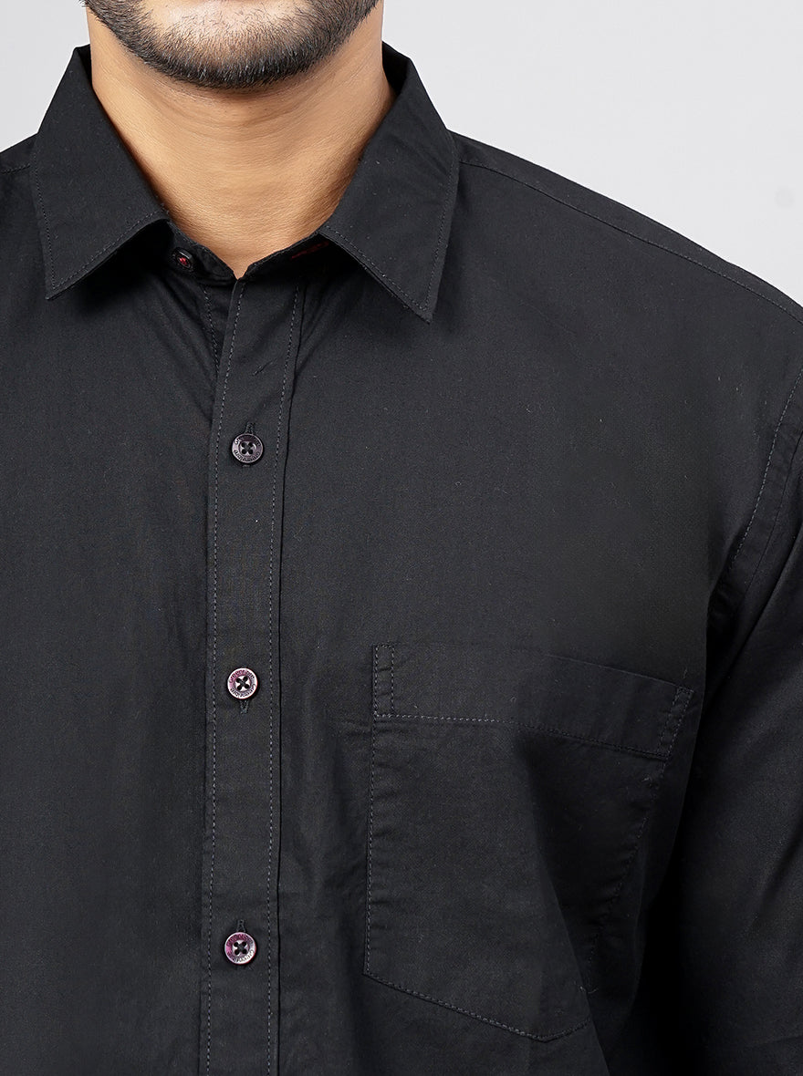 Black Solid Smart Fit Semi Casual Shirt | Pehervi