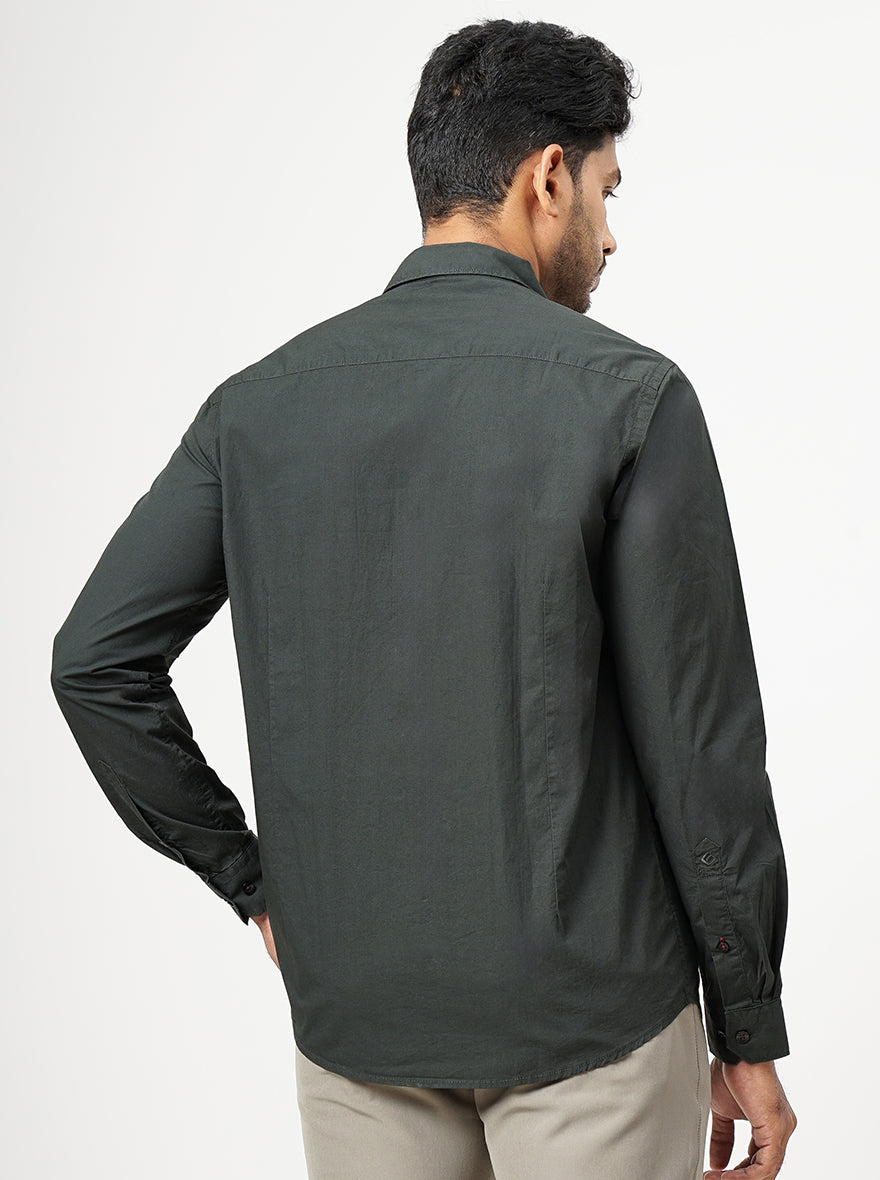 Dark Green Solid Smart Fit Semi Casual Shirt | Pehervi
