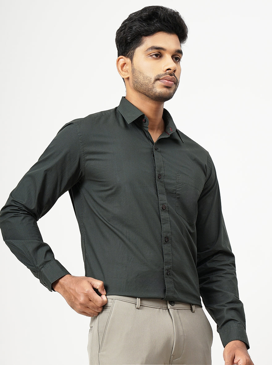 Dark Green Solid Smart Fit Semi Casual Shirt | Pehervi