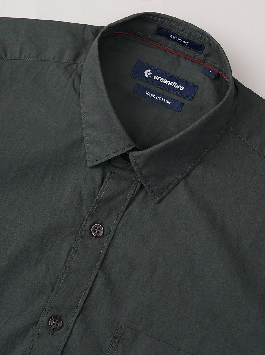 Dark Green Solid Smart Fit Semi Casual Shirt | Pehervi