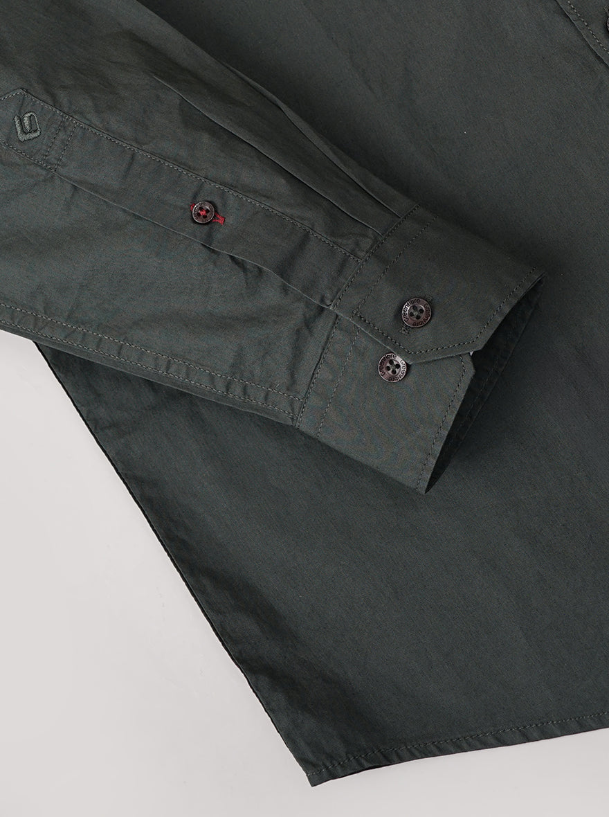 Dark Green Solid Smart Fit Semi Casual Shirt | Pehervi