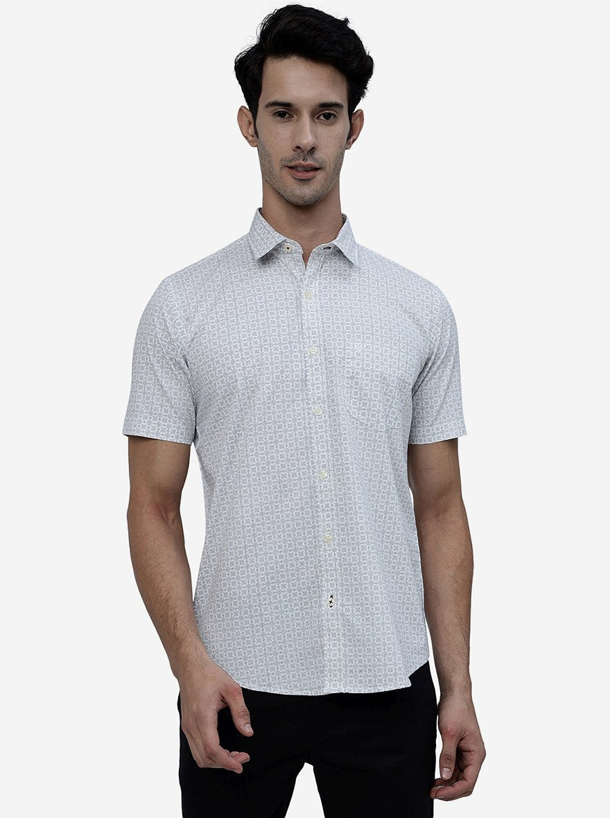 White Printed Smart Fit Semi Casual Shirt | Pehervi